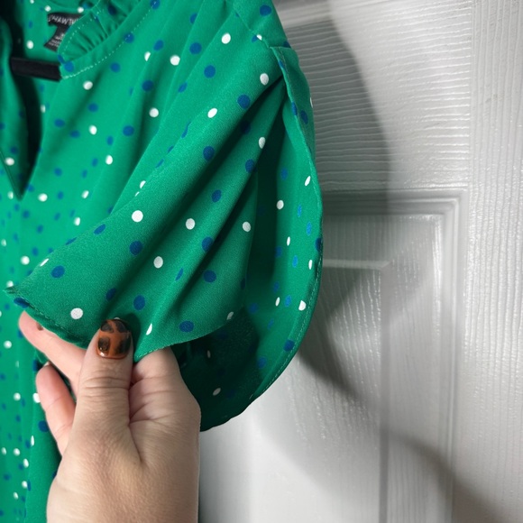 41 HAWTHORN Tiffiny Tulip Sleeve Green Polka Dot Women's‎ Top Stitch Fix Size XS - Picture 6 of 7